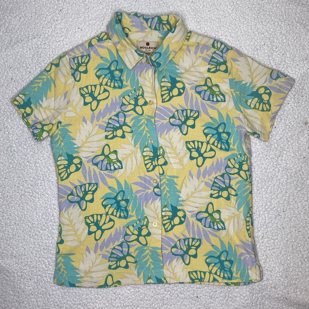 Woolrich Women’s Silk Lemon Twist Hawaiian Button Up Shirt: Size Small